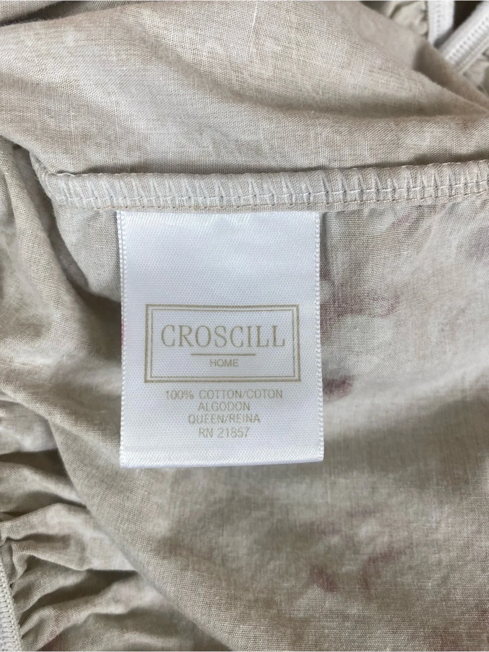 Croscill Floral Script Sheet in Taupe, White, and Mauve Queen fitted sheet